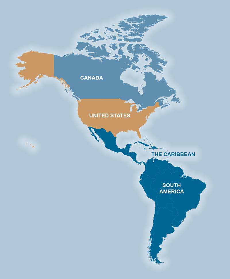 general spealman sales rep map showing north and south america